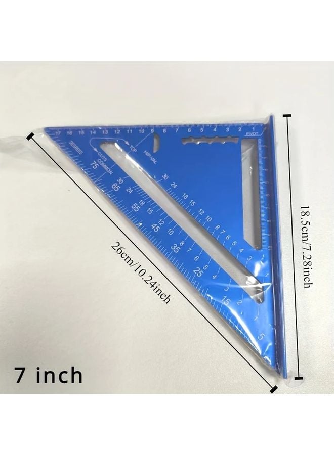 Blue 7 Inch Aluminum Speed Square Precision Woodworking Tool Fractional Measuring Angles - Image 3