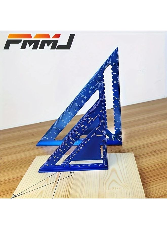 Blue 7 Inch Aluminum Speed Square Precision Woodworking Tool Fractional Measuring Angles - Image 2