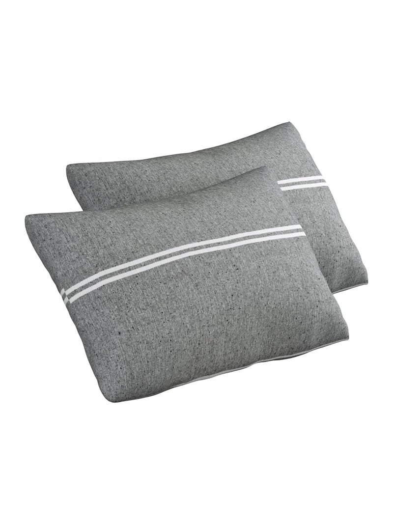 Textile Nation 180 TC Premium Cotton Pillow Covers | Striped Pillow Cases | Size 17x27 Inch | Set of 2 Pillow Covers | Excellent Comfort & Breathable | Dark Grey - Image 2