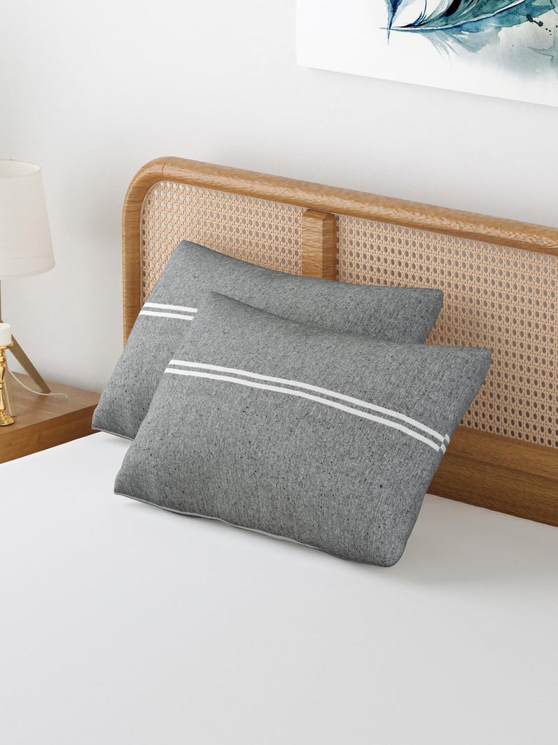 Textile Nation 180 TC Premium Cotton Pillow Covers | Striped Pillow Cases | Size 17x27 Inch | Set of 2 Pillow Covers | Excellent Comfort & Breathable | Dark Grey - Image 5