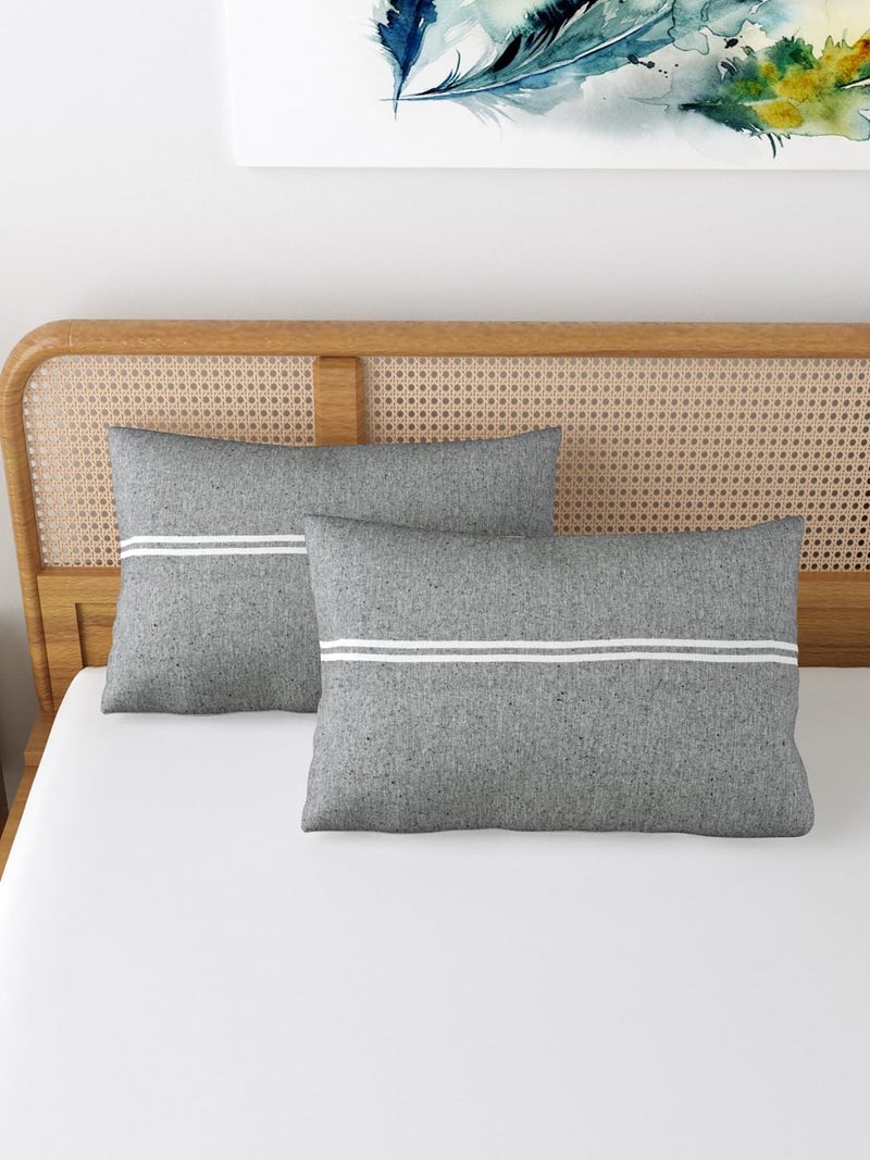 Textile Nation 180 TC Premium Cotton Pillow Covers | Striped Pillow Cases | Size 17x27 Inch | Set of 2 Pillow Covers | Excellent Comfort & Breathable | Dark Grey - Image 1