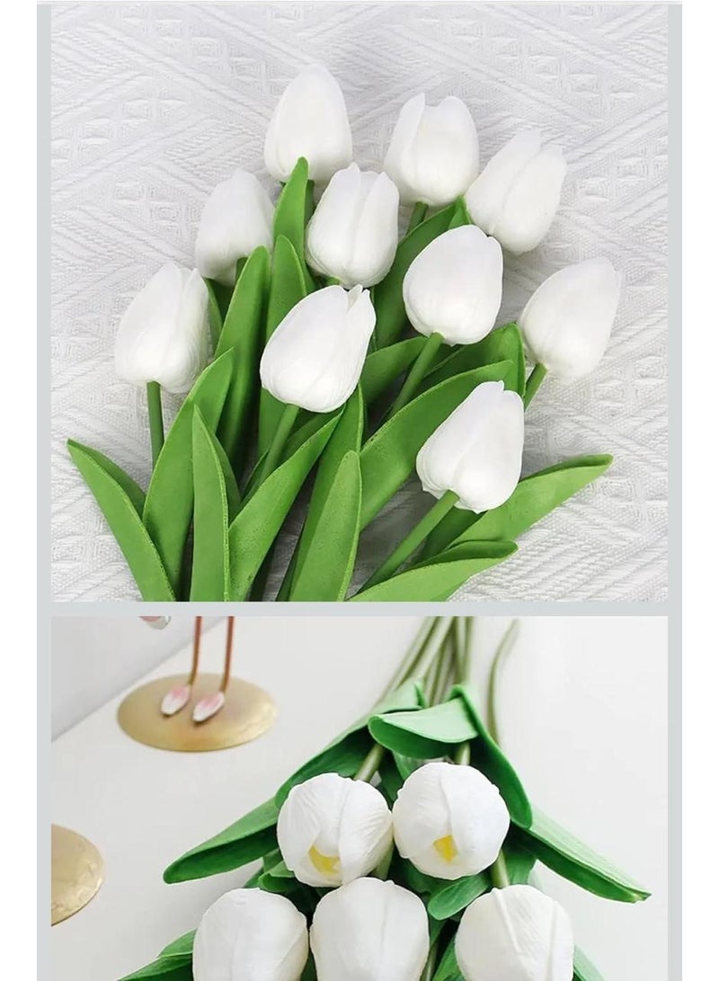 **White Artificial Tulip Flowers – 10-Piece Bouquet, Elegant Design for Home Decoration** - Image 1