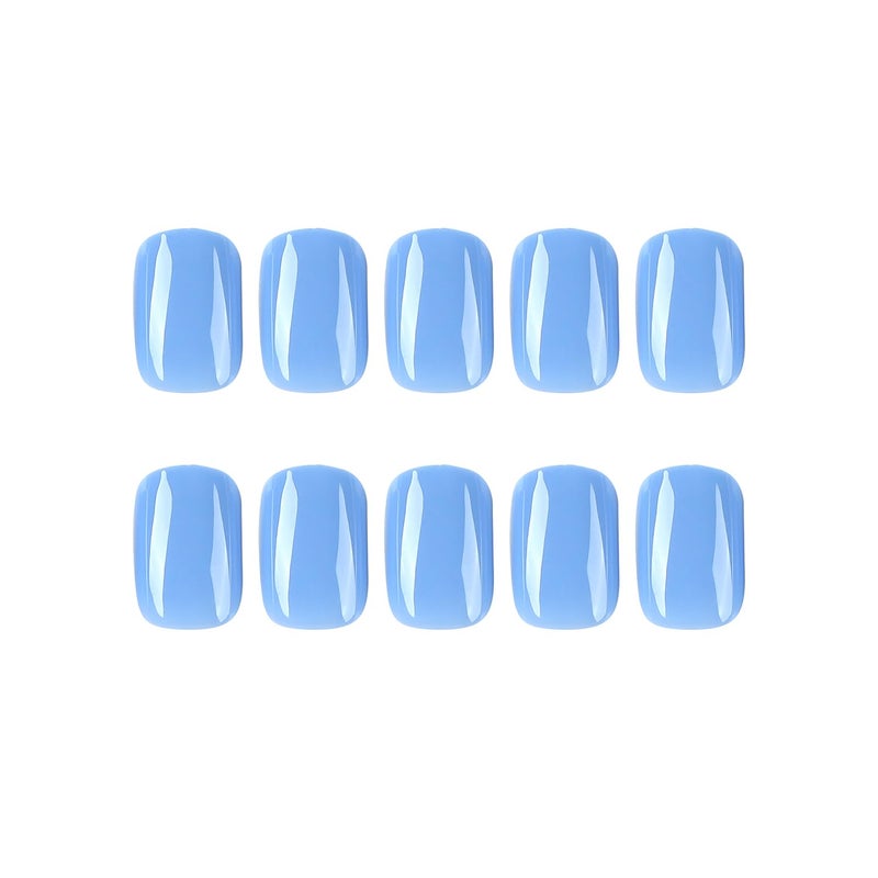 HJKDSFD Lake Blue Press on Nails Short Square Fake Nails with Nail Glue Cute Pure Color False Nails with Artificial Glossy Designs Acrylic Extra Short Full Cover Stick on Nail for Women 24Pcs - Image 4