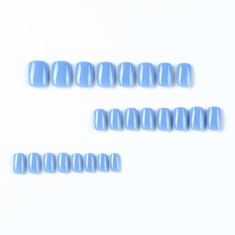 HJKDSFD Lake Blue Press on Nails Short Square Fake Nails with Nail Glue Cute Pure Color False Nails with Artificial Glossy Designs Acrylic Extra Short Full Cover Stick on Nail for Women 24Pcs - Image 2