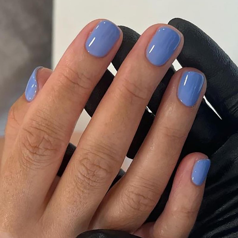 HJKDSFD Lake Blue Press on Nails Short Square Fake Nails with Nail Glue Cute Pure Color False Nails with Artificial Glossy Designs Acrylic Extra Short Full Cover Stick on Nail for Women 24Pcs - Image 1