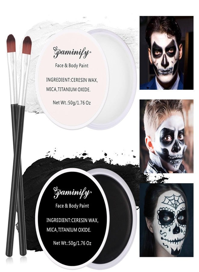 Paminify Black and White Face Paint,Halloween Face Painting for Adults and Kids,Oil Based White Body Paint with 2 Brushes for Clown Zombie Vampire Skeleton Cosplay,100g/3.53 oz - Image 1