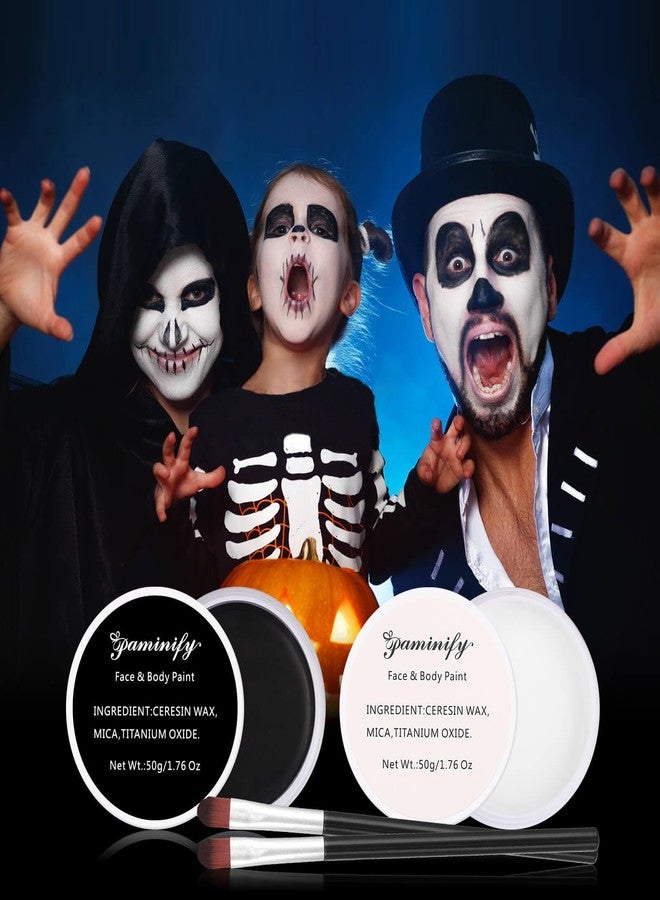 Paminify Black and White Face Paint,Halloween Face Painting for Adults and Kids,Oil Based White Body Paint with 2 Brushes for Clown Zombie Vampire Skeleton Cosplay,100g/3.53 oz - Image 5