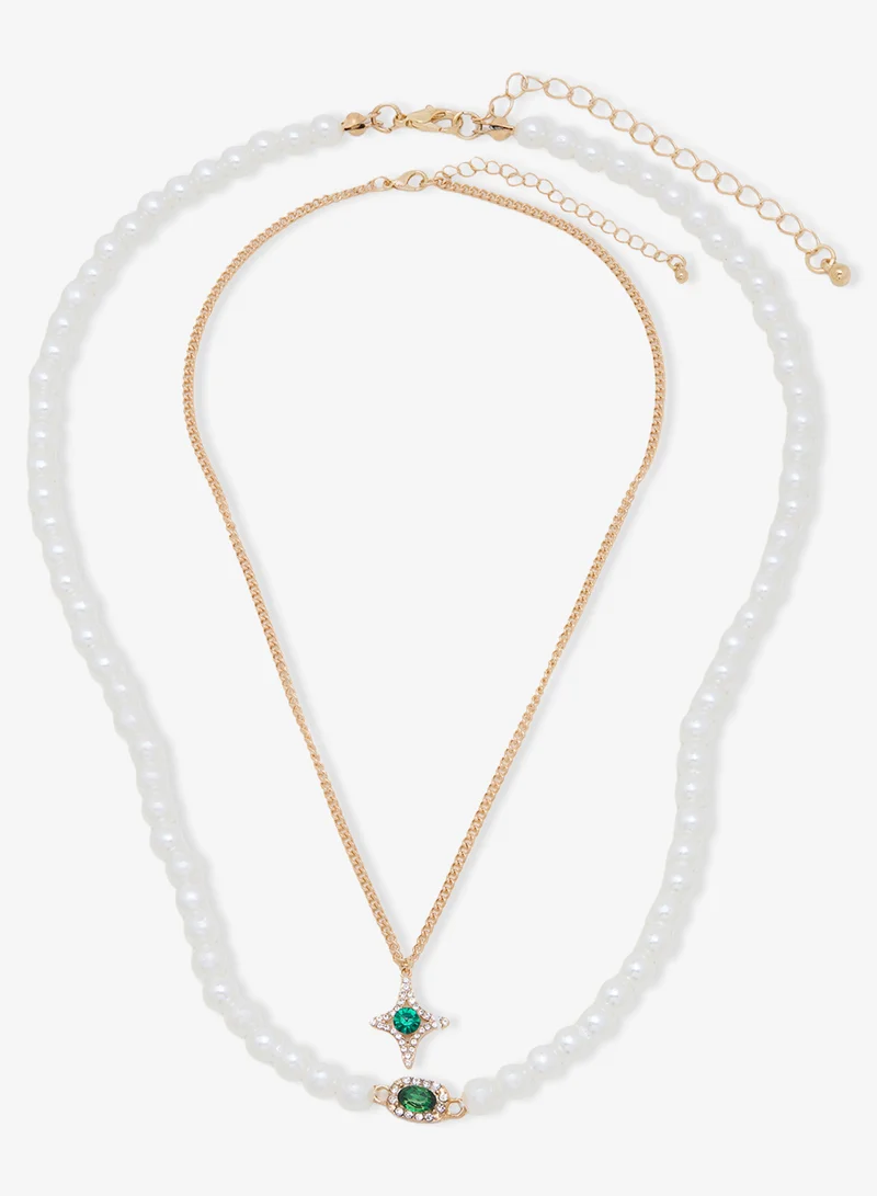 Layered Pearl Charm Necklace