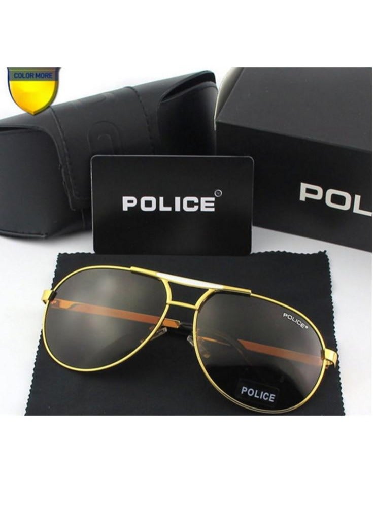 POLICE Pilot Polarized Lens Sunglasses,Cycling Sunglasses, Tea Lenses with Gold Frames - Image 2
