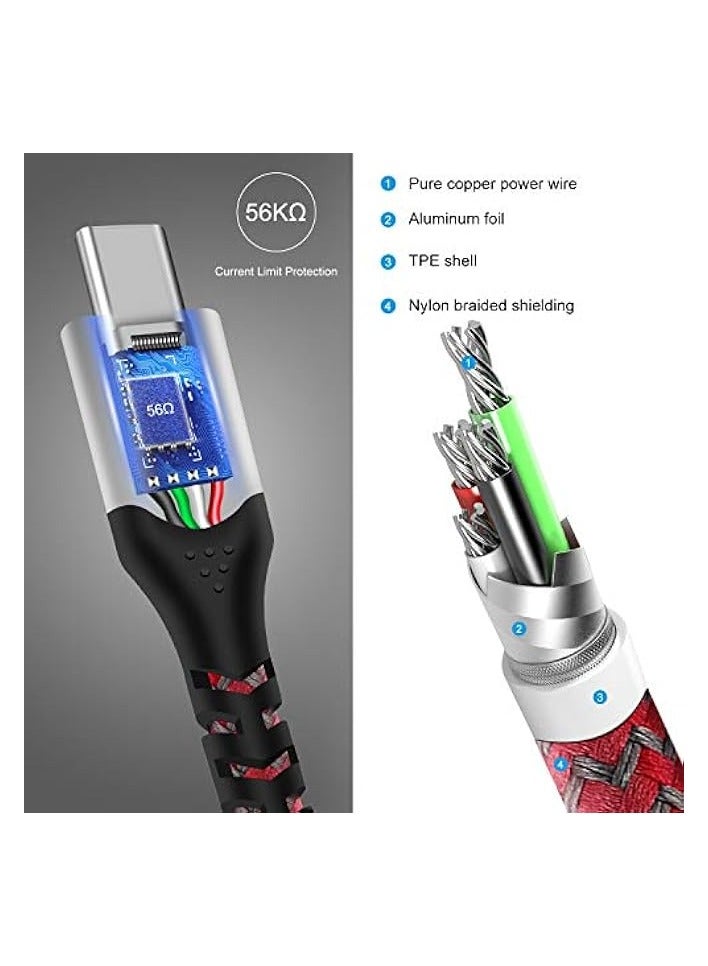 فاسجير كابل Warp Charge 30W لـ Oneplus 7 Pro 7T، حزمة واحدة بطول 6 أقدام / 1.8 متر كابل شحن USB C شحن سريع من النايلون المضفر لمزامنة البيانات USB من النوع C لـ Oneplus 7 6T 6 5T 5 3T (6 أقدام، أحمر) - Image 4