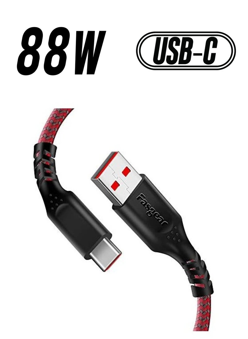 فاسجير كابل Warp Charge 30W لـ Oneplus 7 Pro 7T، حزمة واحدة بطول 6 أقدام / 1.8 متر كابل شحن USB C شحن سريع من النايلون المضفر لمزامنة البيانات USB من النوع C لـ Oneplus 7 6T 6 5T 5 3T (6 أقدام، أحمر) - Image 1