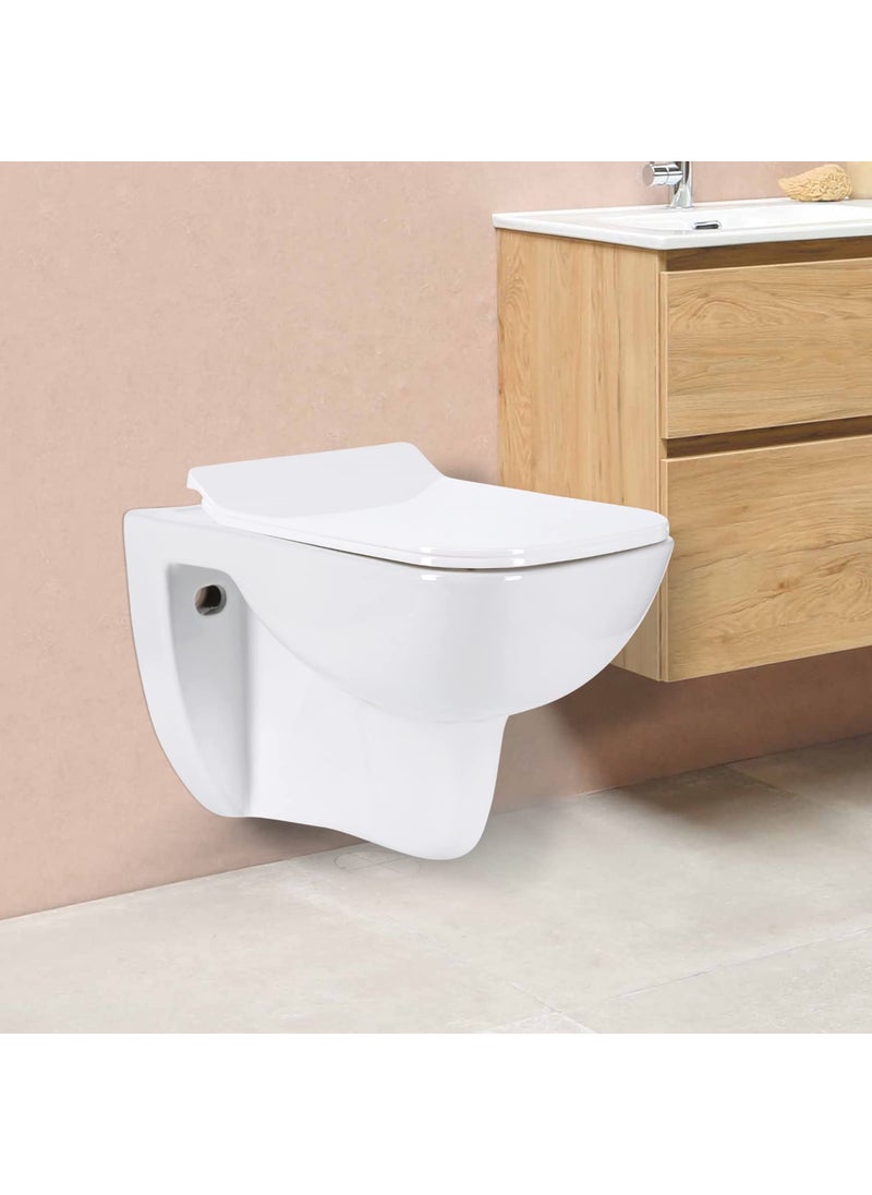 Bherunath Bherunath Combo of Wall MountedWall Hung Western ToiletCommodeEWC Square with Soft Close Slim Seat Cover and 80mm Thick Dual Flush Concealed CisternFlush Tank with Push Flush Plate White  - Image 3