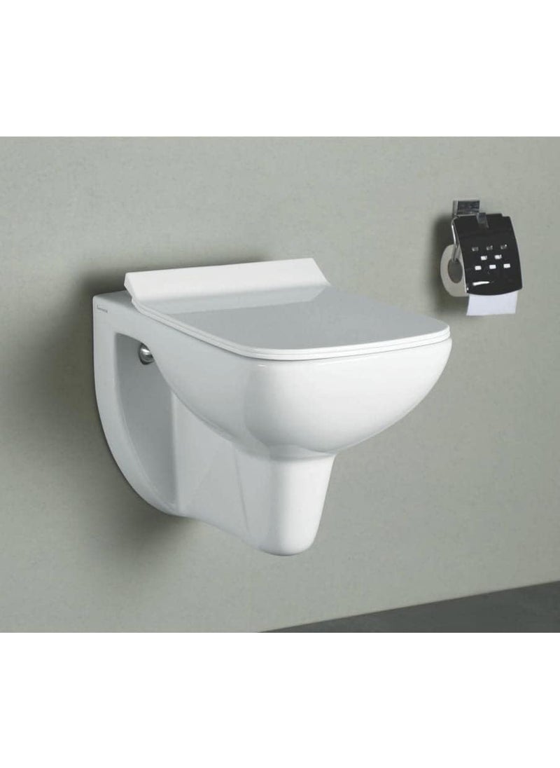 Bherunath Bherunath Combo of Wall MountedWall Hung Western ToiletCommodeEWC Square with Soft Close Slim Seat Cover and 80mm Thick Dual Flush Concealed CisternFlush Tank with Push Flush Plate White  - Image 2