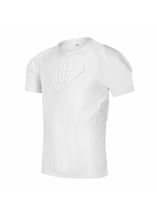 TUOYR Padded Shirt Youth Boys Padded Compression Sports Protective T-Shirt Rib Chest Protector Extreme Exercise Y-M(Chest 26.5inch~28.5inch) White Padded Shirt - Image 1