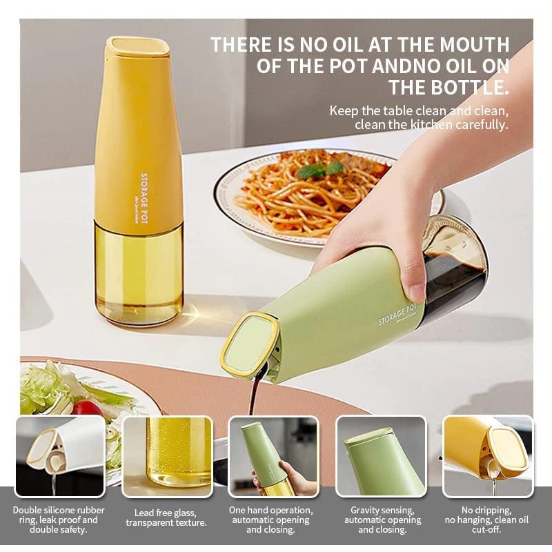 BIG CART BIG CAT Liquid Seasoning Dispenser Bottle Automatic Glass Oil DispenserBottle 500 ml For Pouring Oil Olive Oil Vinegar Soy Sauce etc For Cooking In Kitchen MULTI COLOR Pack of 1 - Image 3