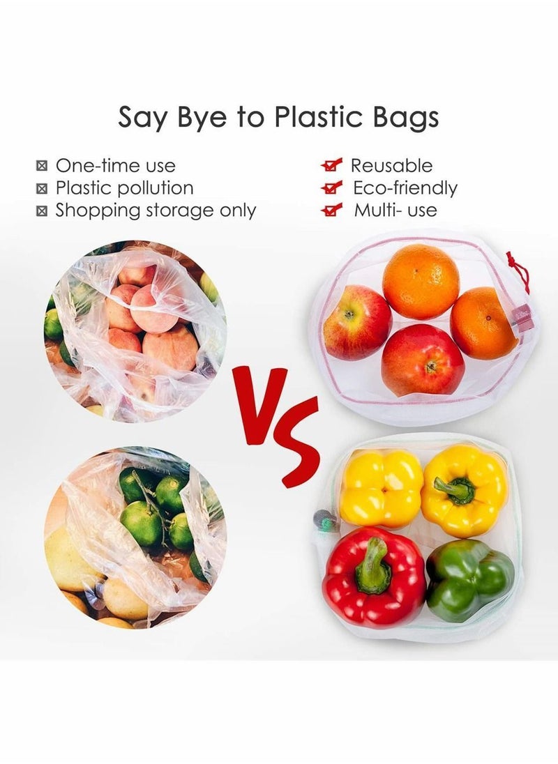 Y&D Mesh Produce Bags, Premium Set Eco-Friendly Washable And See-Through Fruit Bag, See Through Lightweight Bag For Fruits, Vegetable Storage (Set of 12 PCS)  - Image 2