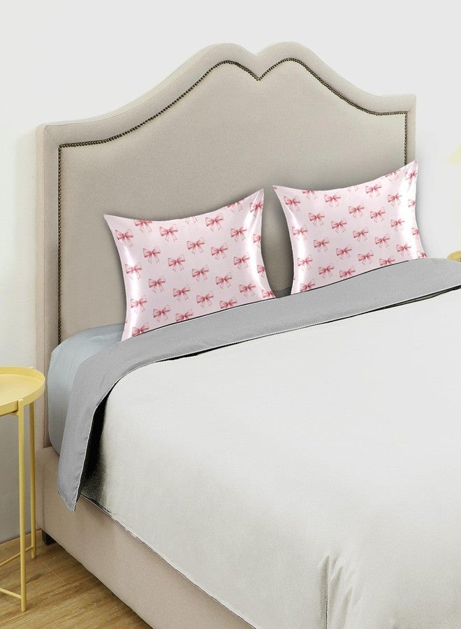 KOPIRIT Pink Ribbon Bow Pillow Covers Silk Pillowcase for Hair and Skin Breathable Soft Satin Pillowcase Standard Size Pillow Case for Hot Sleepers Bed Women 20x26 Inch - Image 5