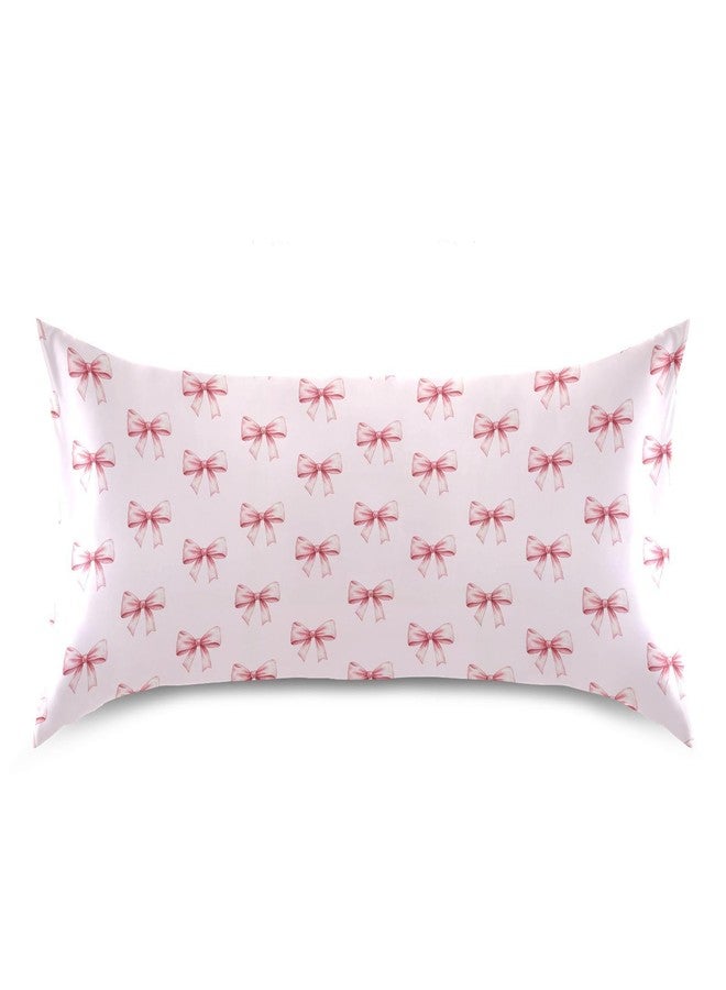 KOPIRIT Pink Ribbon Bow Pillow Covers Silk Pillowcase for Hair and Skin Breathable Soft Satin Pillowcase Standard Size Pillow Case for Hot Sleepers Bed Women 20x26 Inch - Image 3