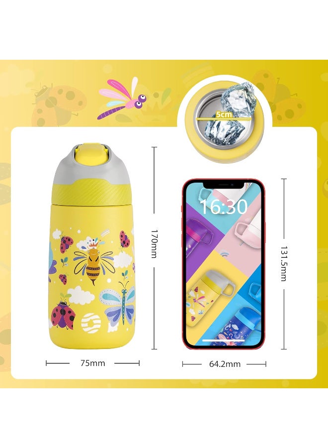 FjBottle Kids Stainless Steel Water Bottles with Straw, 12 oz Leak Proof Insulated Water Bottle Double Wall Keep Hot Cold Drinks Thermos Toddler Bottle with Handle BPA-Free for School - Image 5