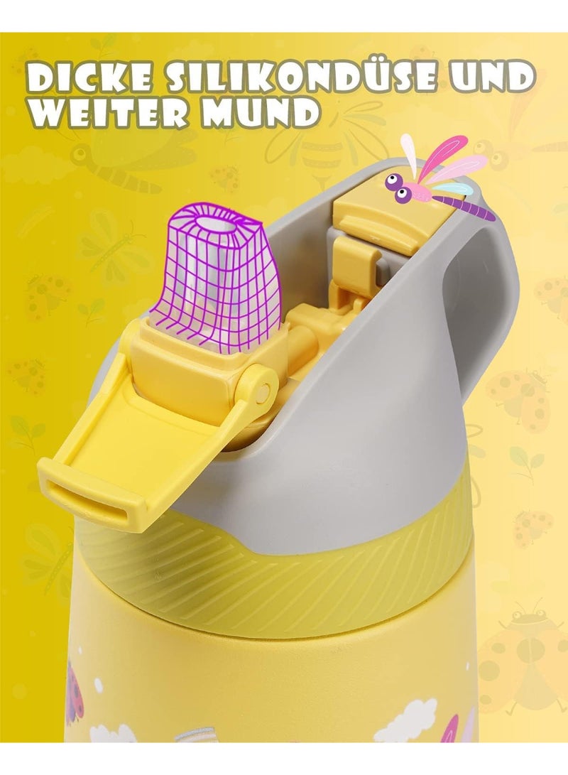 FjBottle Kids Stainless Steel Water Bottles with Straw, 12 oz Leak Proof Insulated Water Bottle Double Wall Keep Hot Cold Drinks Thermos Toddler Bottle with Handle BPA-Free for School - Image 4