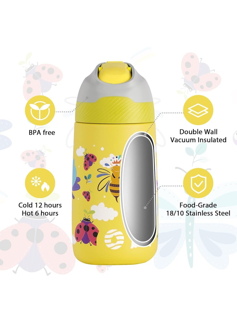 FjBottle Kids Stainless Steel Water Bottles with Straw, 12 oz Leak Proof Insulated Water Bottle Double Wall Keep Hot Cold Drinks Thermos Toddler Bottle with Handle BPA-Free for School - Image 2