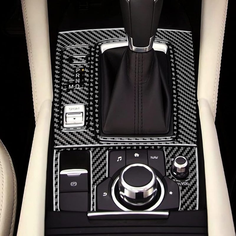 JUPIZEUS Carbon Fiber Car Gear Shift Panel Cover Decoration Sticker for Mazda 6 201620175 with Automatic Transmission Auto Interior Trim 5PCS Black - Image 4