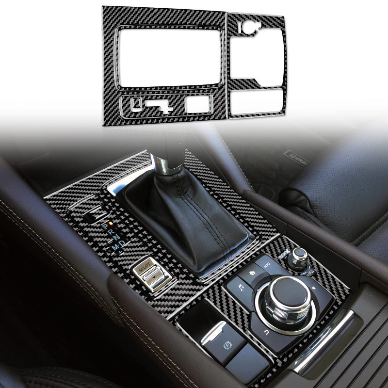 JUPIZEUS Carbon Fiber Car Gear Shift Panel Cover Decoration Sticker for Mazda 6 201620175 with Automatic Transmission Auto Interior Trim 5PCS Black - Image 2