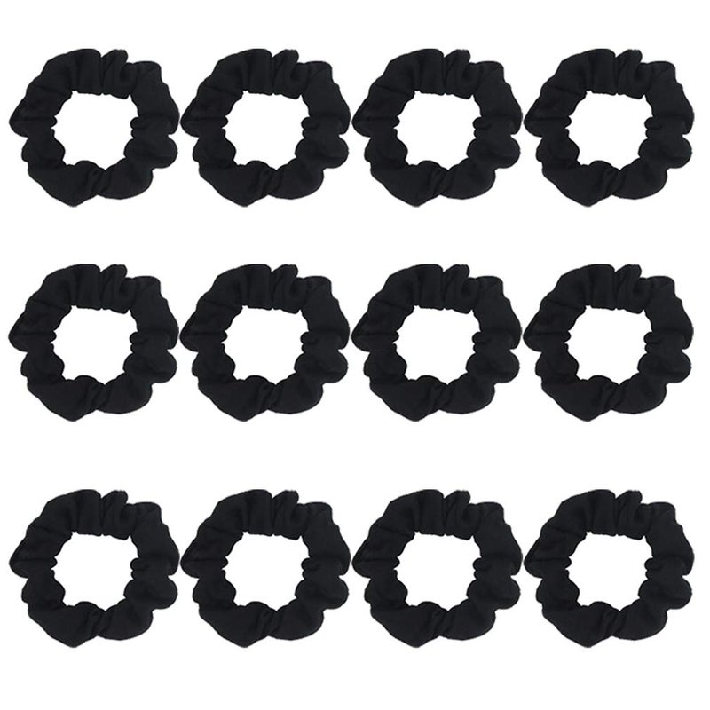 SUSULU Pack of 12 Cotton Hair Scrunchies Single Jersey Solid Color Ponytail Holders Hair Ties for Girl Black - Image 1