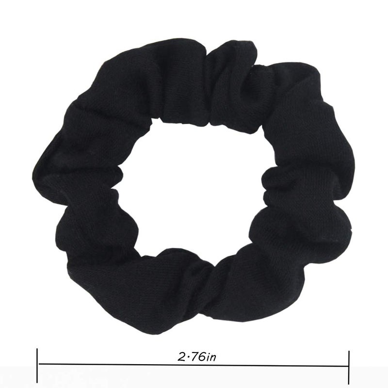 SUSULU Pack of 12 Cotton Hair Scrunchies Single Jersey Solid Color Ponytail Holders Hair Ties for Girl Black - Image 2