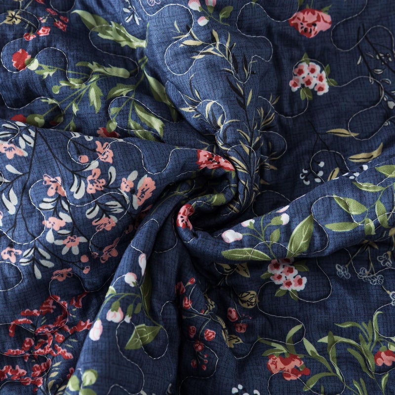 Travan 3-Piece Quilt Set Quilted Bedspread Lightweight Coverlet Set Garden Style Floral Printed Oversized Quilted Bedding Set for All Season, Blue Flower Sea, Queen Size - Image 5