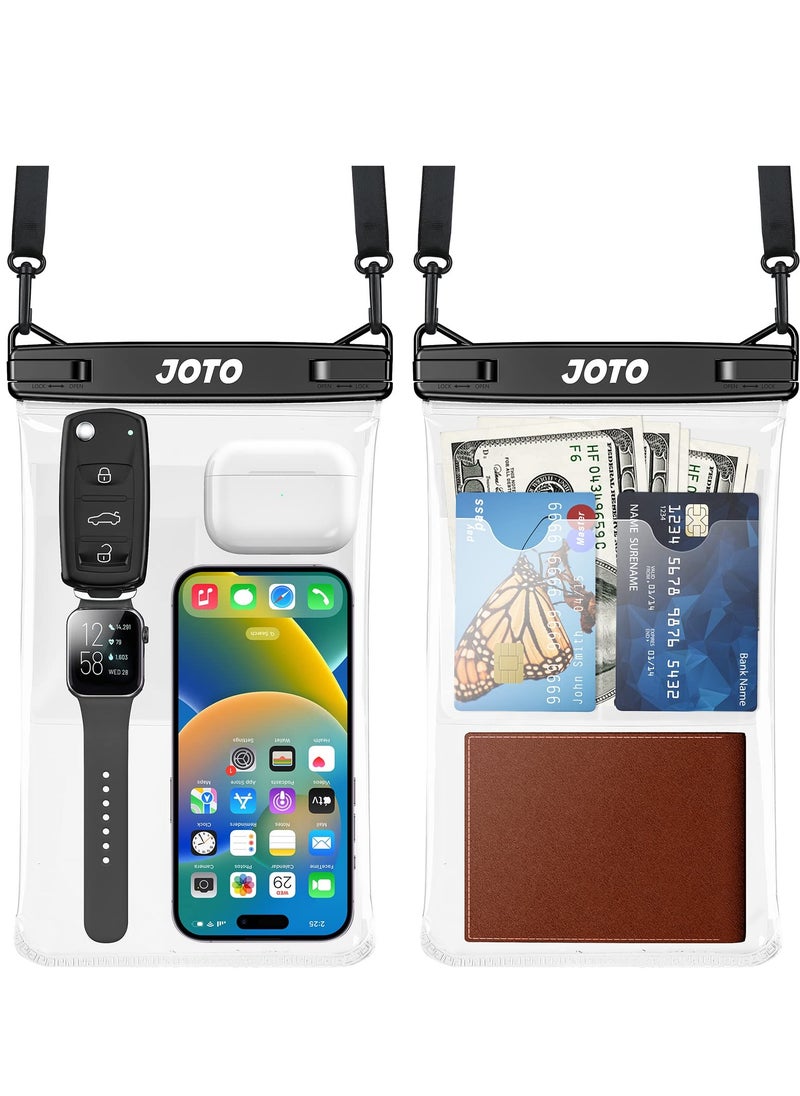 JOTO 2 Pack Large Waterproof Phone Pouch Case Bag IPX8 Universal Big Underwater Cell Phone Dry Bag with Lanyard Black  - Image 1