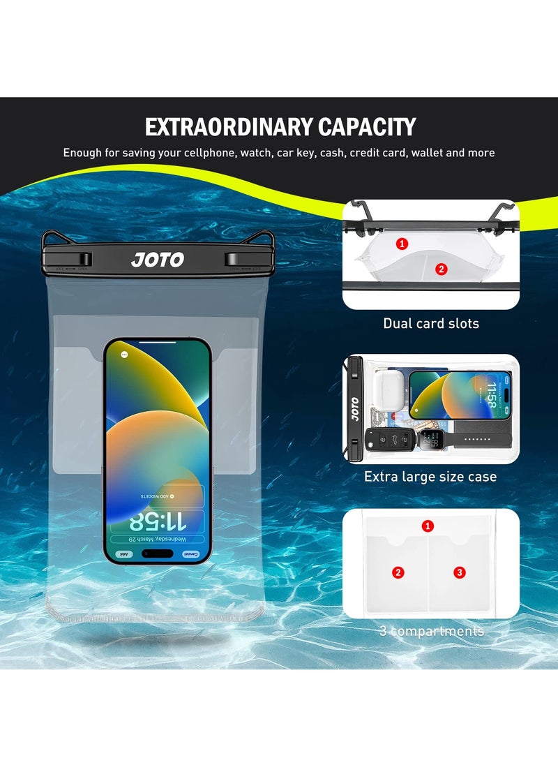 JOTO 2 Pack Large Waterproof Phone Pouch Case Bag IPX8 Universal Big Underwater Cell Phone Dry Bag with Lanyard Black  - Image 5