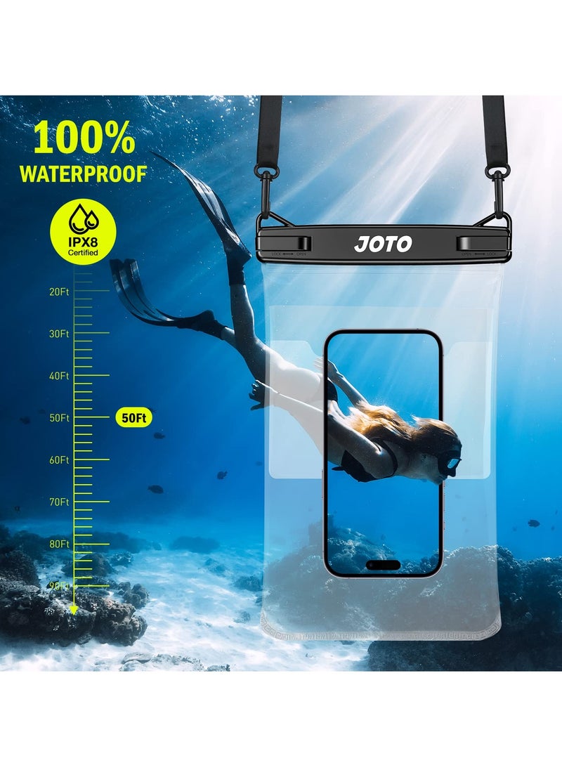 JOTO 2 Pack Large Waterproof Phone Pouch Case Bag IPX8 Universal Big Underwater Cell Phone Dry Bag with Lanyard Black  - Image 2