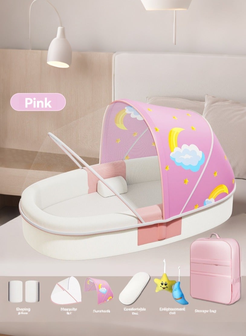 Portable Baby Bed Baby Lounger Newborn Foldable Mattress Travel Pillow wtih Storage Bag Mosquito Net Awning Toys for Home Outdoor