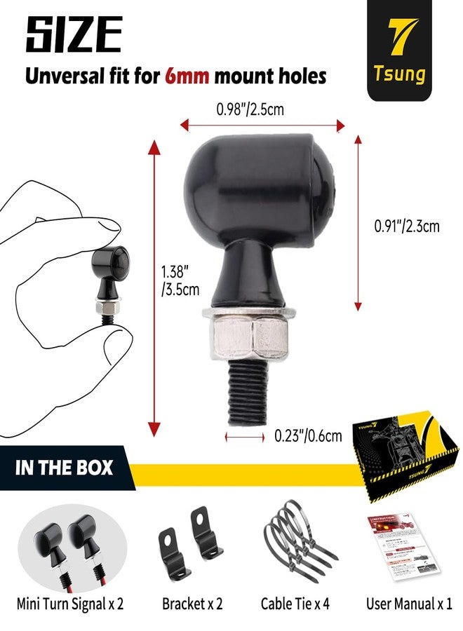 TSUNG Mini LED Motorcycle Turn Signals Micro Blinkers Small Front Rear Indicator Compatible with Harley Davidson Honda Kawasaki Suzuki Triumph Yamaha Cruiser Choppers Street Bike (Black-Smoke Lens) - Image 2