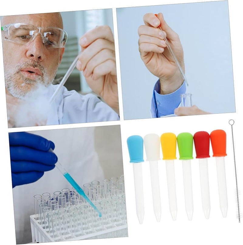 6 Piece 5ml Silicone Dropper Set With Cleaning Brush For Kitchen Laboratory Medicine - Image 3