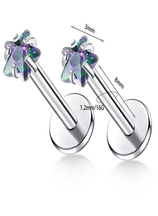 BelezaDosas G23 Titanium Labret Studs Threadless 16G Lip Rook Lobe Tragus Helix Cartilage Push Back Earring Piercing Jewelry (1pair Star VM) - Image 2