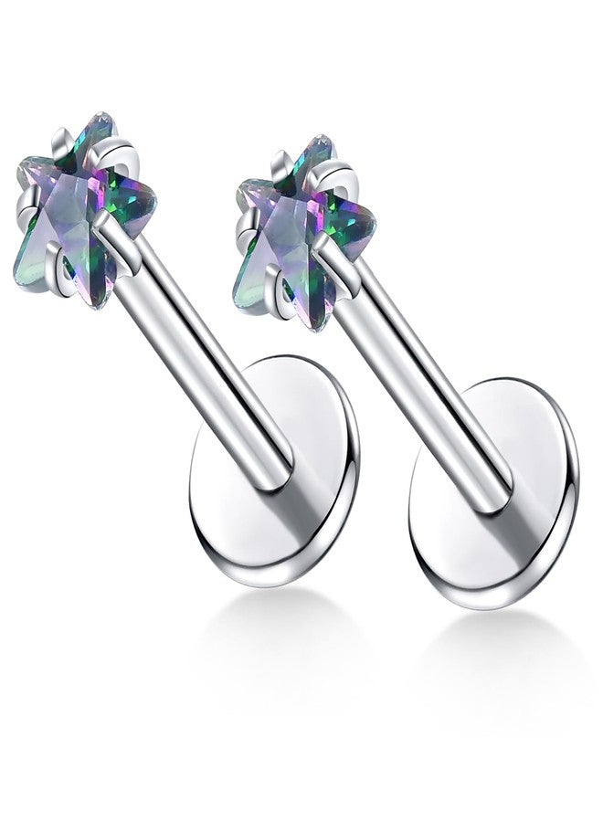 BelezaDosas G23 Titanium Labret Studs Threadless 16G Lip Rook Lobe Tragus Helix Cartilage Push Back Earring Piercing Jewelry (1pair Star VM) - Image 1
