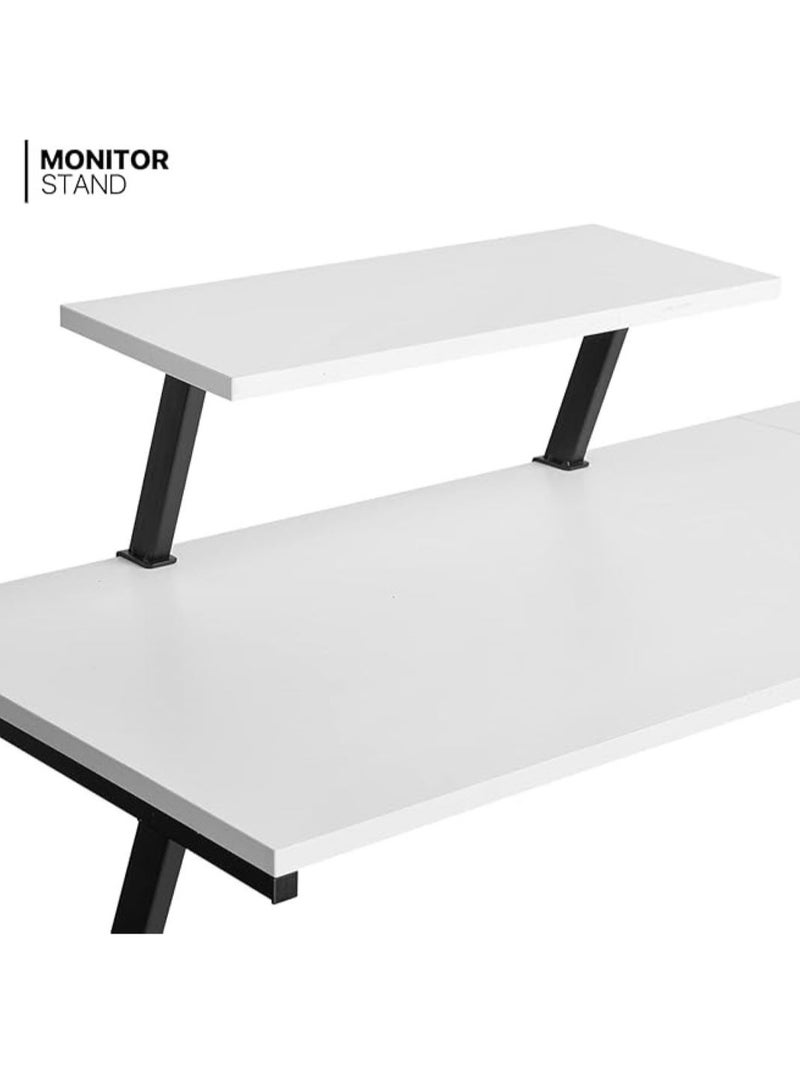 SKY-TOUCH 129 * 46 * 71cm L-shaped desk, Gaming desk,computer desk,  home office Office Desk with Round corner, large monitor stand workstation,Easy to Assemble White - Image 5
