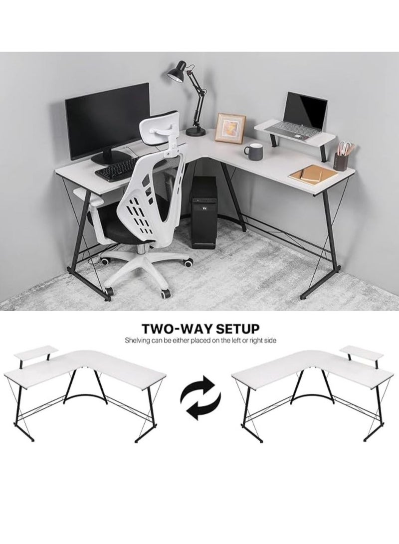 SKY-TOUCH 129 * 46 * 71cm L-shaped desk, Gaming desk,computer desk,  home office Office Desk with Round corner, large monitor stand workstation,Easy to Assemble White - Image 2