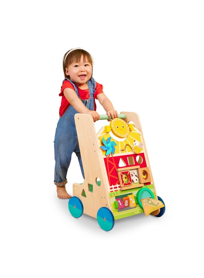 BATTAT عربة النشاط الخشبية من باتات - 9 أنشطة تعليمية - لعبة تعليمية ومشي للأطفال - الوقوف والدفع والمشي - 1 سنة وما فوق - موضوع المزرعة - Image 1