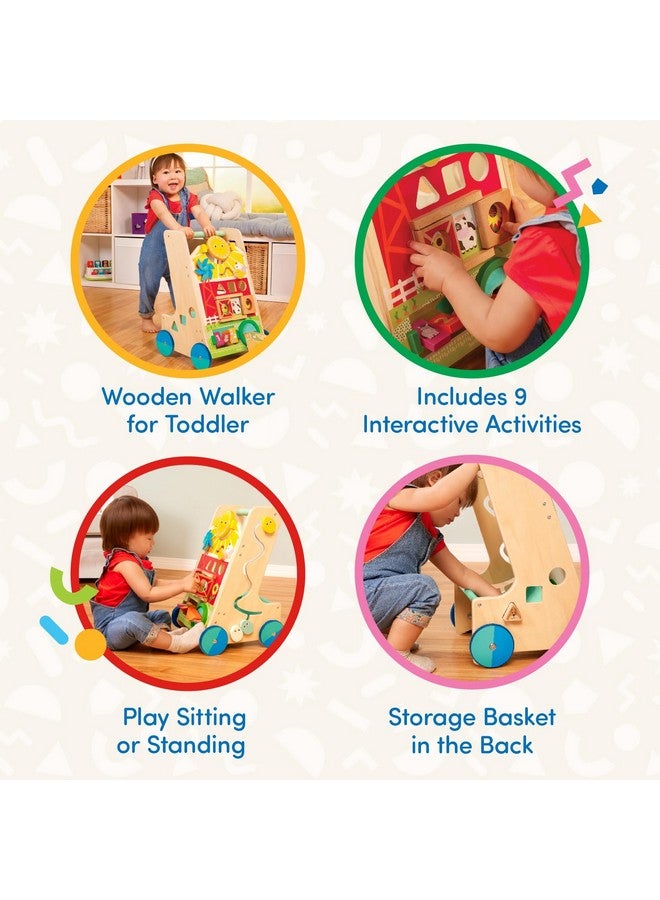 BATTAT عربة النشاط الخشبية من باتات - 9 أنشطة تعليمية - لعبة تعليمية ومشي للأطفال - الوقوف والدفع والمشي - 1 سنة وما فوق - موضوع المزرعة - Image 3