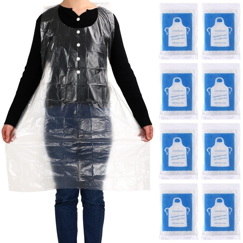 JULMELON Large Disposable Aprons 50 PCS 44 X 30 Inches Clear Plastic Smocks Waterproof Plastic Aprons for Adults Painting Cooking Picnic Party Supplies