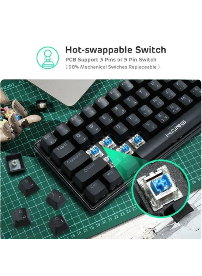 Haing Mechanical Gaming Keyboard Type-C Wired RGB 68 Key for Laptop PC Gamer, BLACK - Image 5