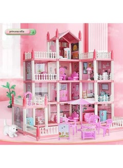Beautiful home 4 Floors Huge Dollhouse Play Set with 14 Rooms 2 doll 2 Color Light Strips with Lights to Assemble Kitchen, Bedroom, Furniture, Garden,Pets DIY Pretend Play Doll House for Girls (Pink)  - Image 5