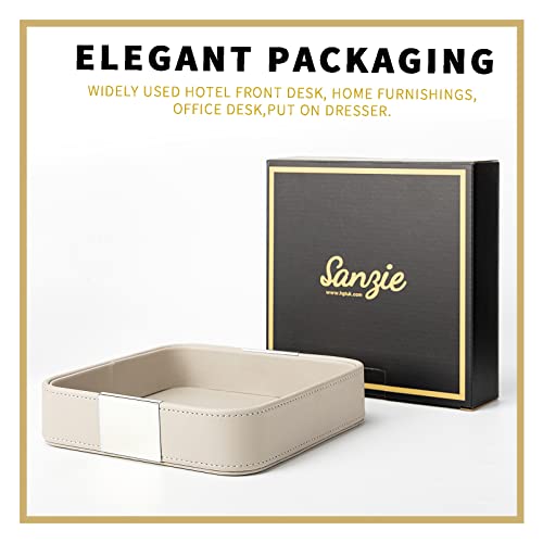 SANZIE Luxury Leather Desktop Storage Small Catchall Organizer Decorative Tray for Entryway Table to Hold Jewelry Watch Cosmetics Keys Phone Wallet, Home & Office Accessories (Metal Silvered, Grey) - Image 5