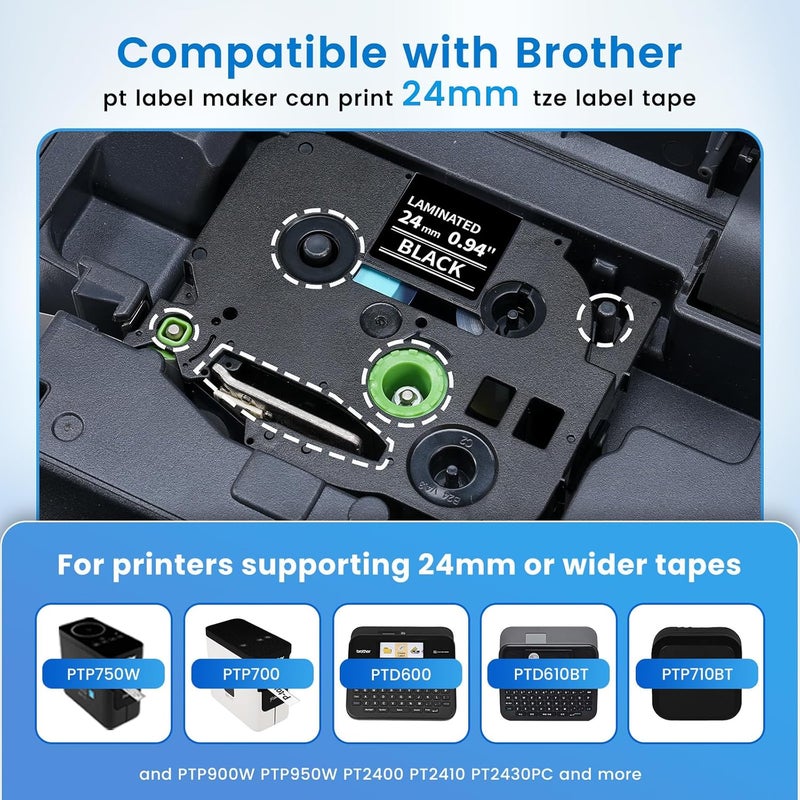 Label KINGDOM TZe-355 24mm Black Label Tape Replacement for Brother TZe355 1 Inch White on Black TZe 0.94 Compatible with Brother P Touch 24mm Tape for PTD600 PTP710BT PTP700 PT2730, 3-Pack - Image 3