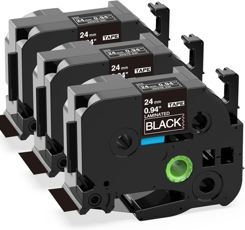 Label KINGDOM TZe-355 24mm Black Label Tape Replacement for Brother TZe355 1 Inch White on Black TZe 0.94 Compatible with Brother P Touch 24mm Tape for PTD600 PTP710BT PTP700 PT2730, 3-Pack - Image 1