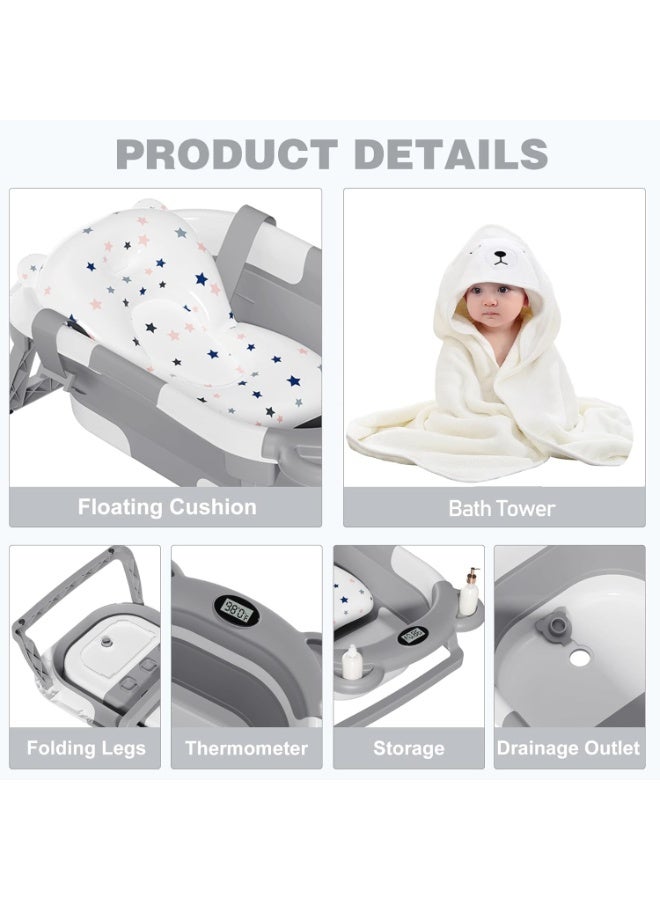 Soofam حوض استحمام قابل للطي للأطفال، مستلزمات استحمام الأطفال، حوض استحمام محمول للأطفال من حديثي الولادة إلى toddlers مع حصيرة غير قابلة للانزلاق، ثقب تصريف - Image 4