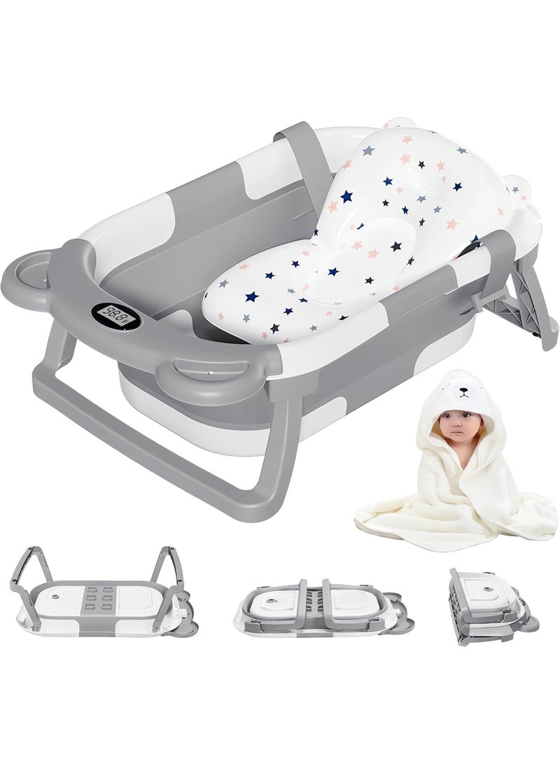 Soofam حوض استحمام قابل للطي للأطفال، مستلزمات استحمام الأطفال، حوض استحمام محمول للأطفال من حديثي الولادة إلى toddlers مع حصيرة غير قابلة للانزلاق، ثقب تصريف - Image 1